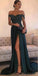 Dark Green Off Shoulder Sexy Side Slit Fashion Long Evening Prom Dresses, 17305
