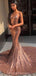Σπαγγέτι λουράκια Rose Gold Mermaid Evening Prom Dresses, Evening Party Prom Dresses, 12212