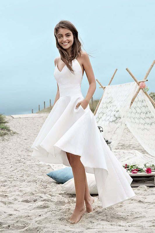 White High Low Simple Cheap Homecoming Dresses Online, CM541