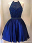 Backless Halter Royal Μπλε Χάντρες homecoming prom φορέματα, CM0026