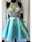 Βαριά Beaded Πράσινο Halter σύντομη Homecoming Prom Φορέματα, Accordablesweet 16 Φορέματα, CM3590