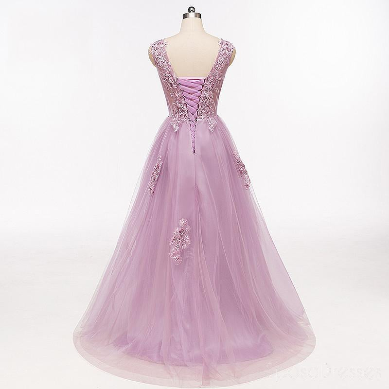 Purple Scoop Neckline Tulle Skirt Long Evening Prom Dresses, Popular Cheap Long 2018 Party Prom Dresses, 17225