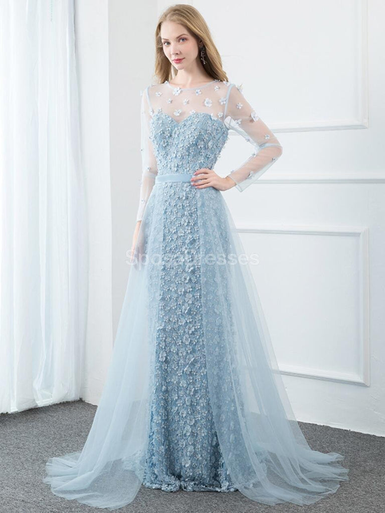 Μακρυμάνικα Tiffany Μπλε Γοργόνα Βραδινά Φορέματα Prom, Βραδινά Φορέματα Prom, 12287