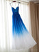 Ombre bleu en mousseline de soie décolleté en coeur longues robes de bal de soirée, populaire pas cher longues robes de bal de fête personnalisées, 17314