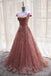 Από τον ώμο sparkly ροζ α-γραμμή μακρύ βράδυ Prom φορέματα, φτηνά custom γλυκό 16 φορέματα, 18542