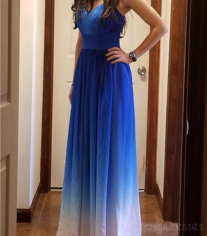 Chiffon Blue Ombre Σπαγγέτι Μακαρόνια Φθηνά Μακριά Βραδινά Φορέματα, Sweet16 Φορέματα, 18392