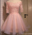 Μακρυμάνικο δαντέλα ροζ κοντό φόρεμα για το homecoming, CM0006