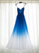 Ombre Blue Chiffon Herzförmiger Ausschnitt, Langen Abend Prom Kleider Beliebte Billig Lange Custom Party Prom Kleider, 17314