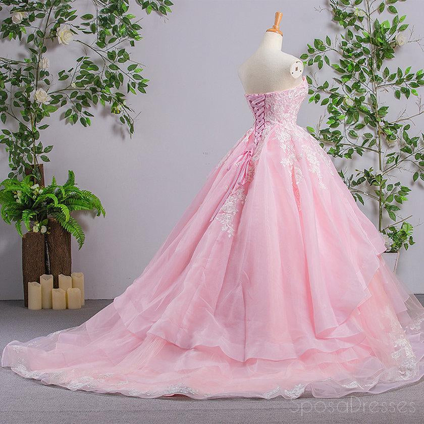 Sweetheart Pink A-line Lace Cheap Evening Prom Dresses, Sweet 16 Dresses, Quinceanera Dresses, 17488