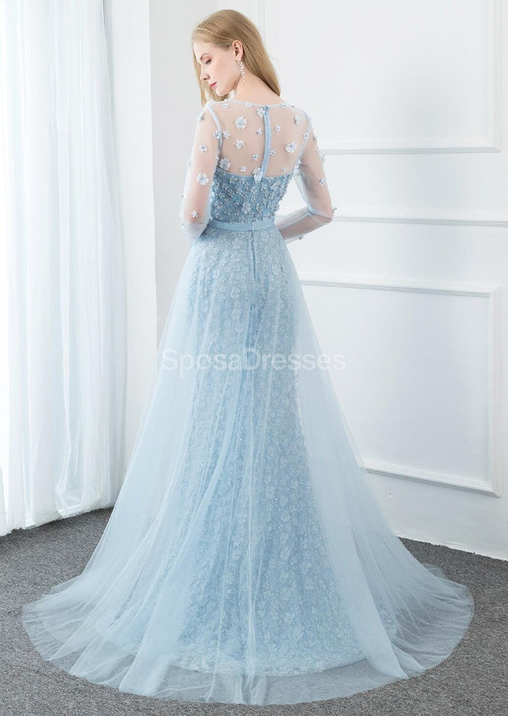 Μακρυμάνικα Tiffany Μπλε Γοργόνα Βραδινά Φορέματα Prom, Βραδινά Φορέματα Prom, 12287