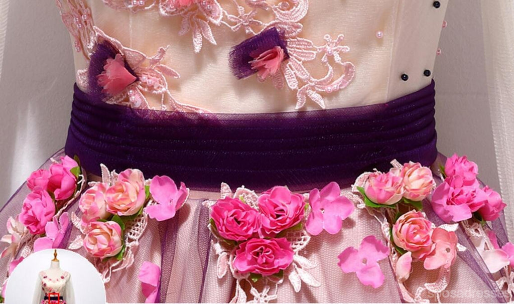 Μακρύ Μανίκι χειροποίητο Λουλούδι Χαριτωμένο Homecoming Prom Φορέματα, Οικονομικά Σύντομο Κόμμα Φορέματα Prom, Τέλεια Homecoming Φορέματα, CM322
