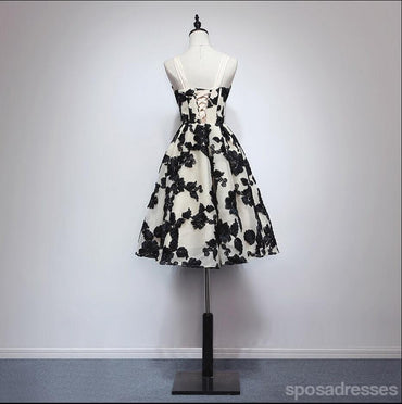 Μαύρη Δαντέλα Σπαγγέτι Λουριά Χαριτωμένο Homecoming Prom Φορέματα Φτηνές Κοκτέιλ Φορέματα, CM343