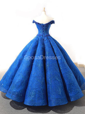 Off Shoulder Sparkly Blue Ball Gown Evening Prom Dresses, Evening Party Prom Dresses, 12262