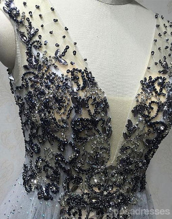 Sexy V Profond Décolleté beaucoup de Perles Long de la Soirée, Robes de Bal, Populaire à Bas prix à Long 2018 Partie des Robes de Bal, 17250