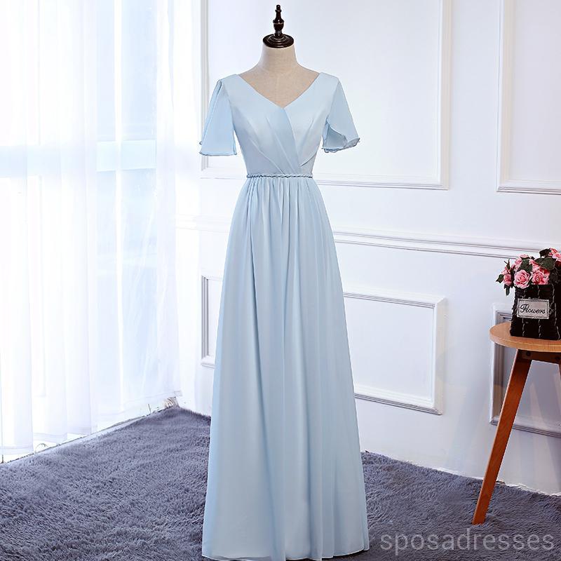 Barato azul pálido longitud de la gasa de gasa desigual vestidos de dama de honor en línea, WG538