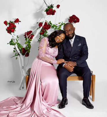 Pink Mermaid Long Sleeves Cheap Long Prom Dresses Online,12910