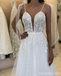 Off White A-line Spaghetti Straps V-neck Handmade Lace Wedding Dresses,WD790