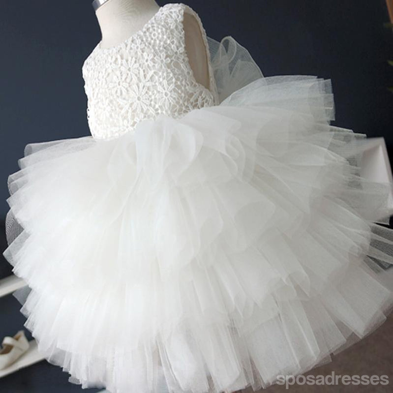 Vestidos de niña de las flores de tul con encaje blanco, vestidos de tutú lindos para boda, FG032
