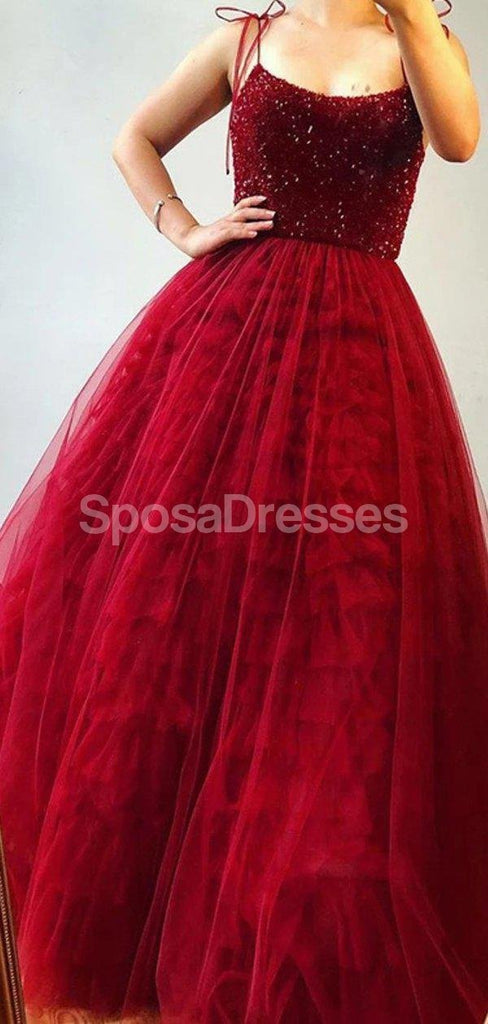 Σκούρα κόκκινα λουράκια σπαγγέτι με χάντρες, βραδινά φορέματα, βραδινά φορέματα, 12279