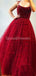 Foncé Rouge Spaghetti Bretelles Perlé Ruches De Soirée Robes De Bal, Soirée Partie Robes De Bal, 12279