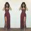 Rust Red Long Evening Prom dresses, Sexy Slit prom dresses, Mermaid Prom Dresses, 16019