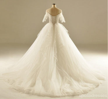 Hors épaule Une ligne Tulle Dresses de mariage, 2017 Long Sleeve Custom Wedding Gowns, Affordable Bridal Dresses, 18003