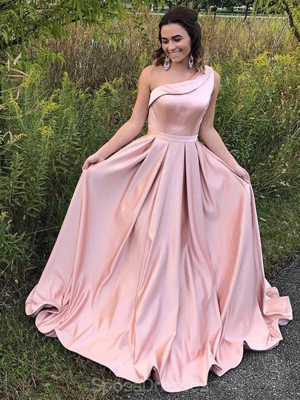 One Shoulder Blush Pink Lange billige Abendkleider, Abendparty-Abendkleider, 12333