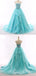 Tiffany Blue A-line Lace Φθηνά μακρά βραδινά φορέματα Prom, Φθηνά Custom Sweet 16 φορέματα, 18516