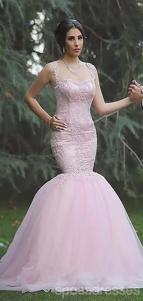 Cordón de la manga de la gorra rosado pálido trajes de novia de la sirena adornados con cuentas en línea, WD427