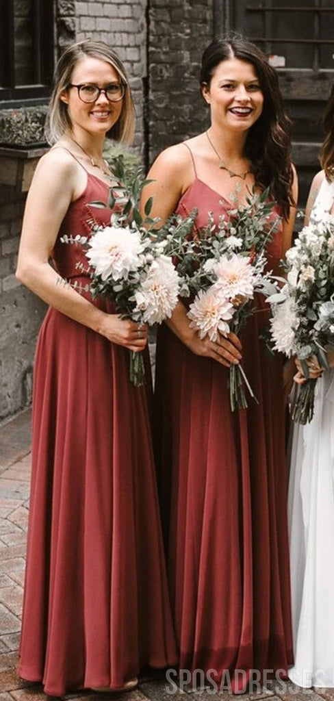 Σπαγγέτι λουράκια σκουριά Κόκκινο μακρύ φόρεμα παράνυμφων σε απευθείας σύνδεση, φθηνά φορέματα παράνυμφων, WG740
