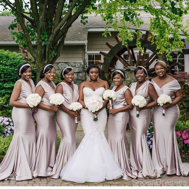 V Neck Dusty Pink Mermaid Long baratos dama de honra vestidos on-line, WG655