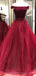 Vestidos de fiesta largos de noche rojo oscuro con cuentas fuera del hombro, vestidos de fiesta personalizados baratos, 18592