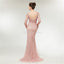 Long Sleeves Lace Mermaid Peach Abendkleider, Abendpartykleider, 12020