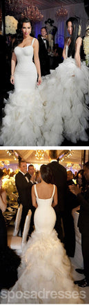 Απλό σχέδιο Γεια-χαμηλά προκλητικά Φορέματα δεξίωσης γάμου Σιφόν γοργόνων άσπρα, WD0022