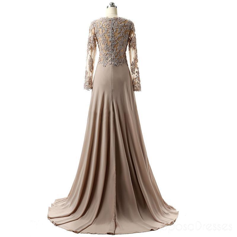 Vestidos de fiesta de noche largos de encaje con mangas largas de encaje gris, vestidos largos de novia baratos, 18353
