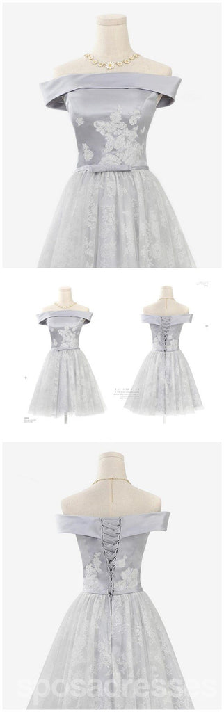 Off Shoulder Gray Lake Cute Homecoming Prom Dresses, Affordable Short Party Prom Sweet 16 Dresses, Perfect Homecoming Cocktail Dresses, CM345