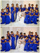 Vestidos de dama de honor baratos y cortos de sirena azul real mal combinados en línea, WG656
