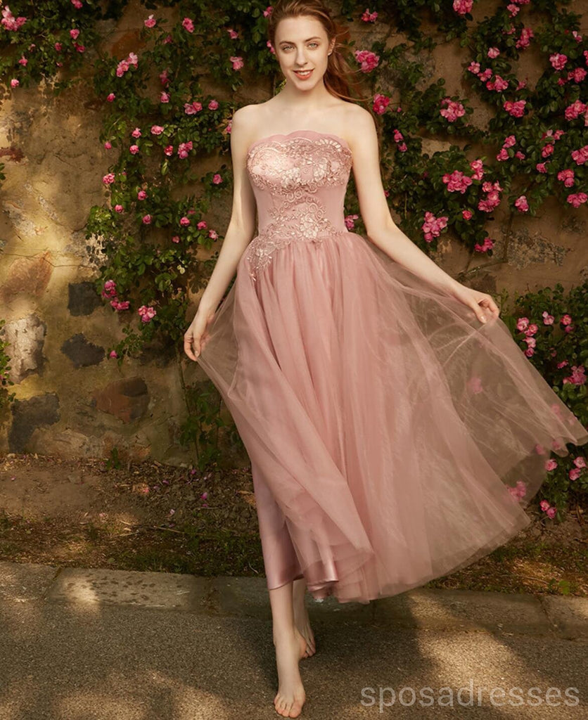 Blush Pink Lace Tulle Short Mismatched Cheap Bridesmaid Dresses Online, WG535