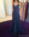 Simple Sexy Open Back Navy Long Evening Prom Dresses, Popular Cheap Long 2018 Party Prom Dresses, 17268