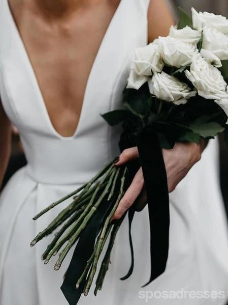 Des robes de mariage simple V-Neck de type A à l'aide d'une ligne en ligne, Cheap Unique Bridal Dresses, WD605