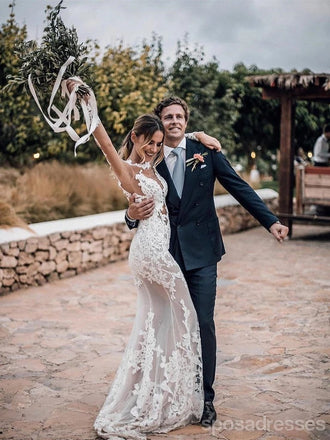 Long Sleeves Backless Lace Γοργόνα Γοργόνα Φορέματα Σε Απευθείας Σύνδεση, Φθηνά Νυφικά Φορέματα, WD627