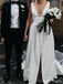 Einfache V-Ausschnitt A-Linie Seitliche Schlitze Billig Hochzeit Kleider Online, Billig, Einzigartige Brautkleider, WD605