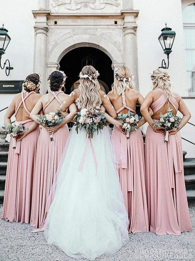 Konvertierbare rosa lange Brautjungfer kleidet preiswerte Online-Brautjungfernkleider, WG741 an
