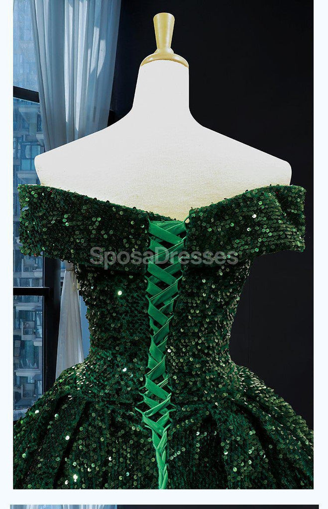 Fora de Ombro Verde Esmeralda Sequin Longa Noite de Baile, Vestidos de Noite, Vestidos de Festa de Formatura, 12234