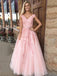 Pink V Neck Short Sleeve Lace A-line Evening Prom Dresses, Sweet 16 Dresses, 17591