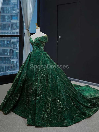 Fora de Ombro Verde Esmeralda Sequin Longa Noite de Baile, Vestidos de Noite, Vestidos de Festa de Formatura, 12234