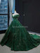 Off Shoulder Esmeralda Verde Lentejuelas vestidos de fiesta de noche larga, vestidos de fiesta de la noche, 12234
