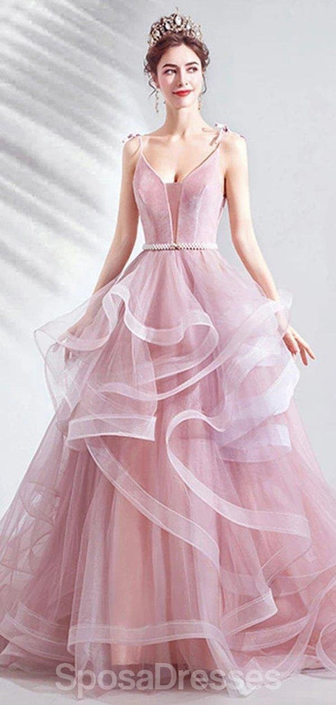 Ροζ V-Λαιμός Α-γραμμή Βολάν Βράδυ Prom Φορέματα, Βραδινό Κόμμα Prom Φορέματα, 12210