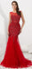 Robes de bal de soirée sirène plume lourdement perlée rouge foncé, robes de bal de soirée, 12098
