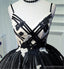Σπαγγέτι λουριά μαύρα φορέματα χορού Homecoming δαντελλών χαριτωμένα, φτηνά φορέματα κοκτέιλ, CM346
